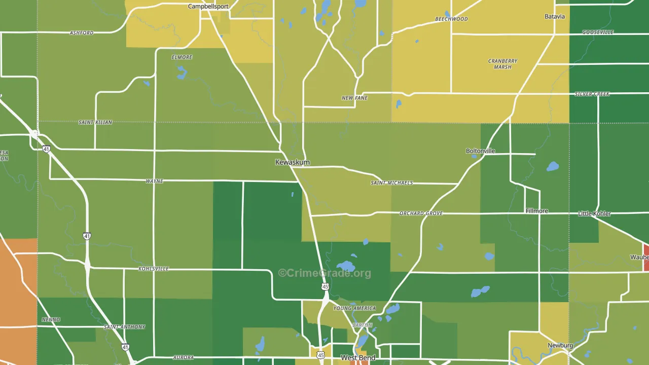 Kewaskum, WI Map of Murder Rates