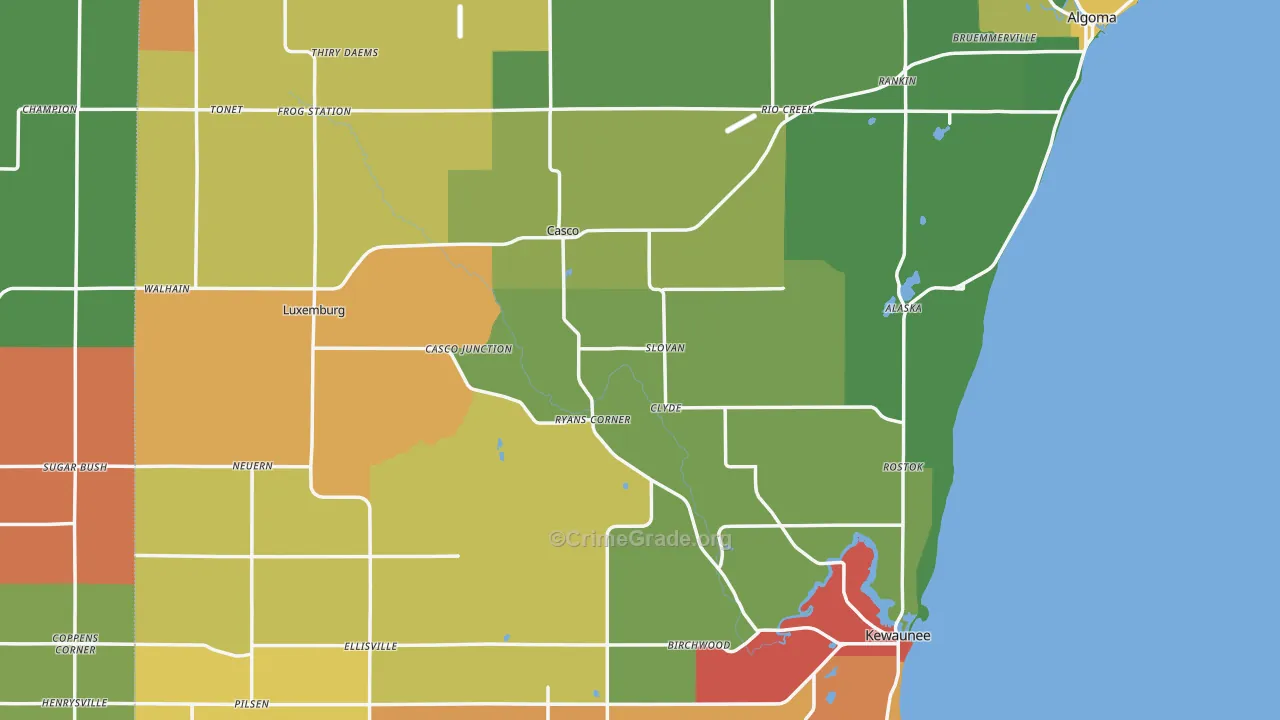 Kewaunee County, WI Map of Murder Rates