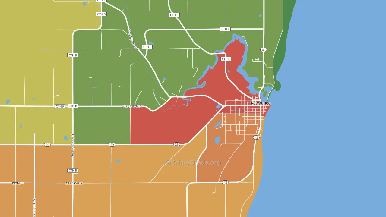 Kewaunee, WI Map of Murder Rates