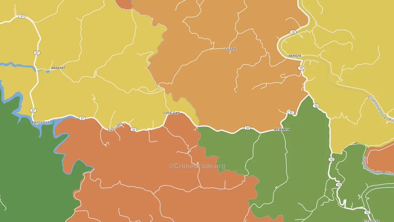 Kiahsville, WV Map of Murder Rates