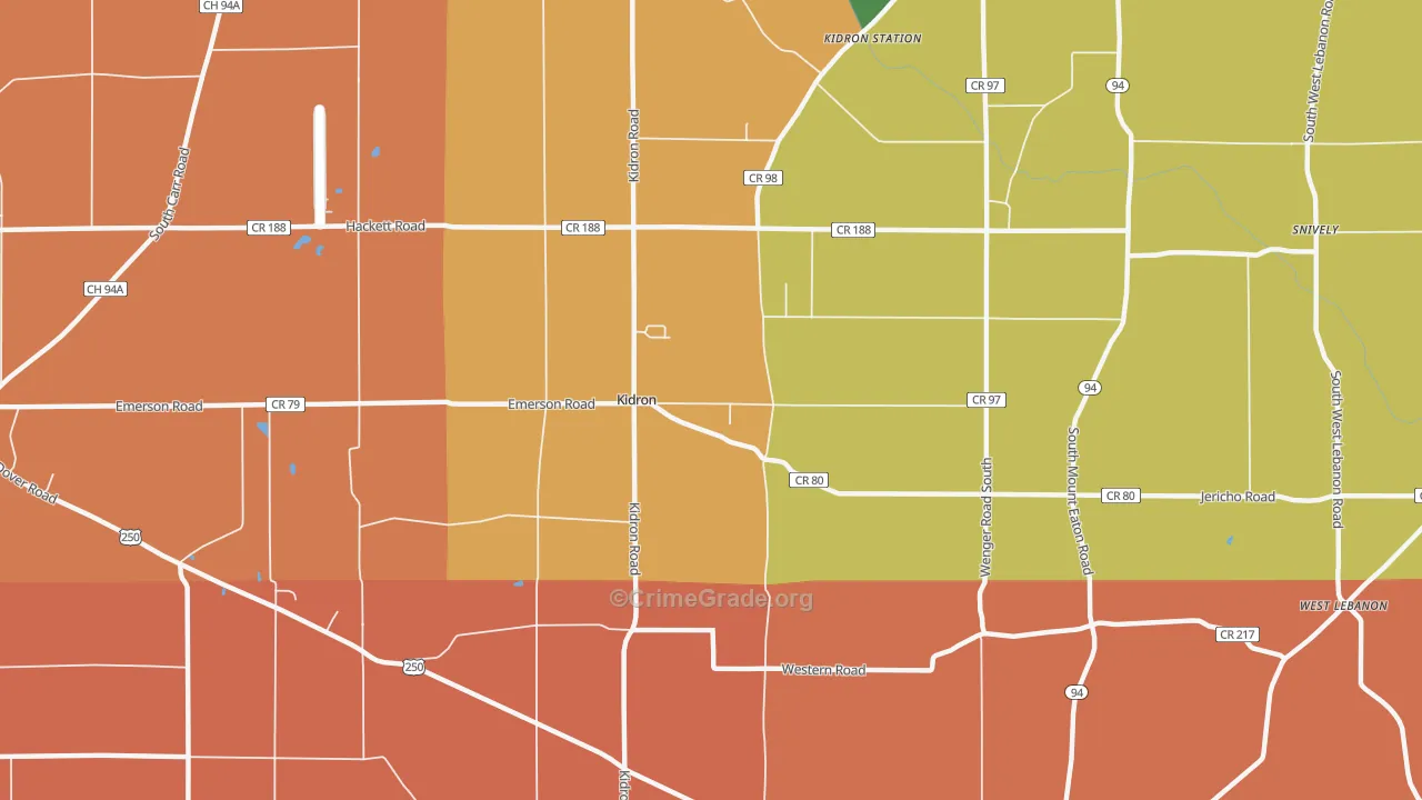 Kidron, OH Map of Murder Rates