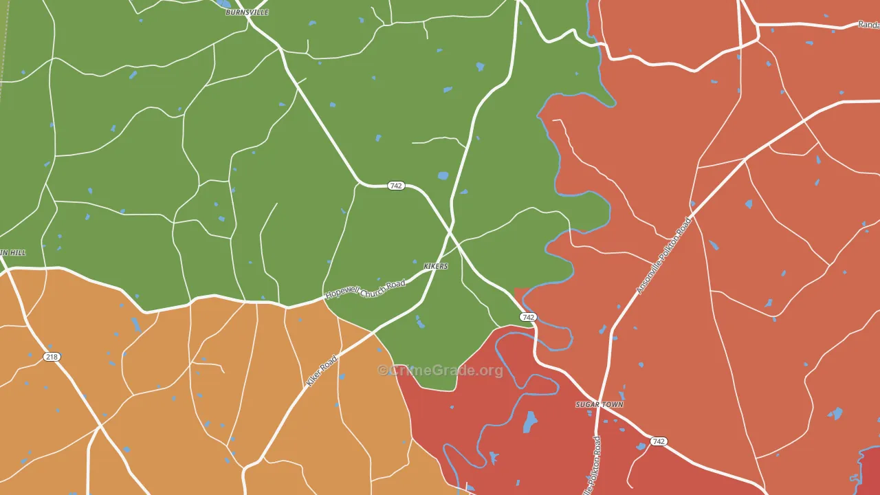 Kikers, NC Map of Murder Rates