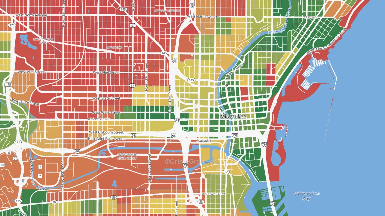 Kilbourn Town, Milwaukee, WI Map of Murder Rates