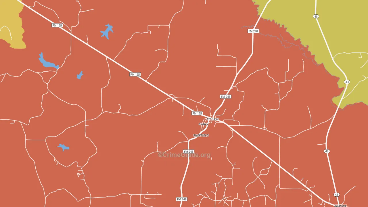 Kildare, TX Map of Murder Rates