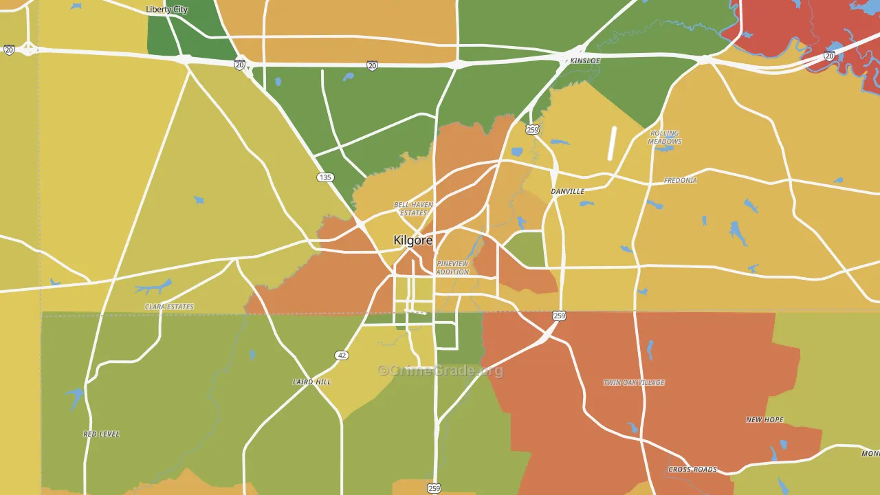 Kilgore, TX Map of Murder Rates