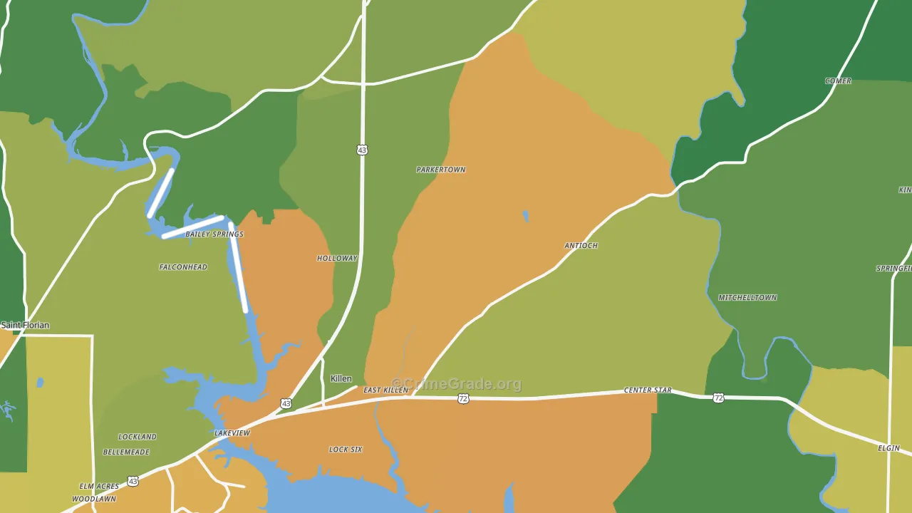 Killen, AL Map of Murder Rates