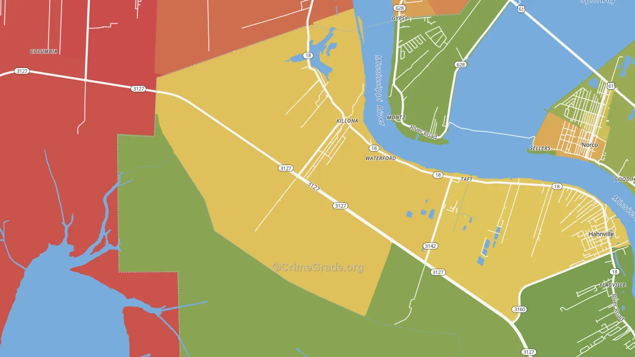 Killona, LA Map of Murder Rates