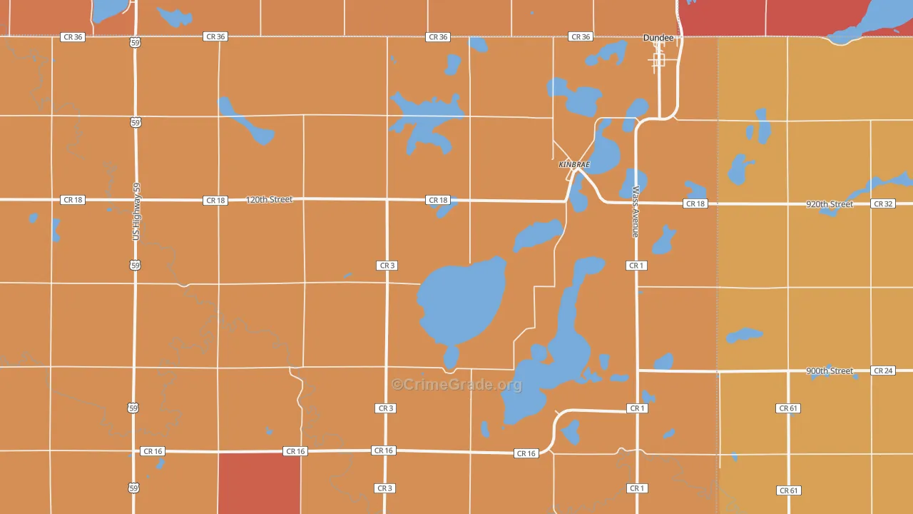 Kinbrae, MN Map of Murder Rates