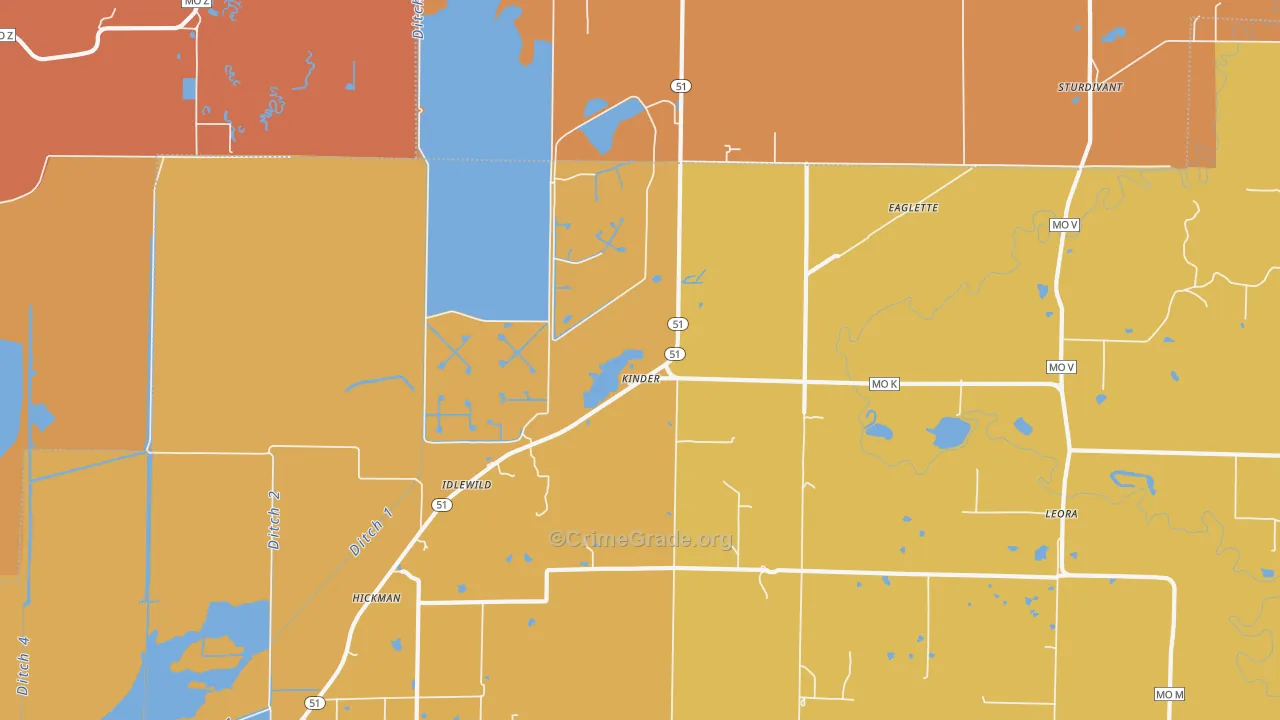 Kinder, MO Map of Murder Rates