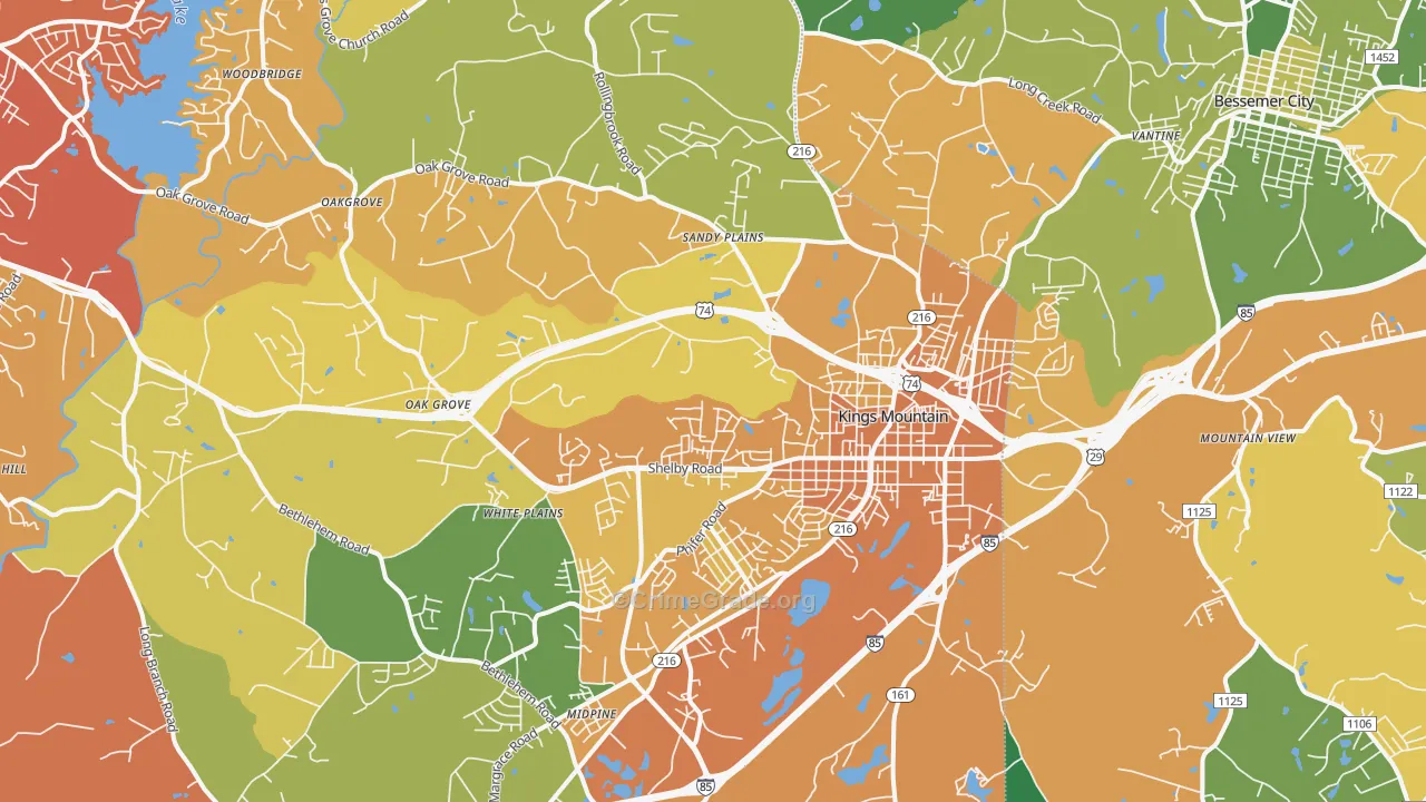 Kings Mountain, NC Map of Murder Rates