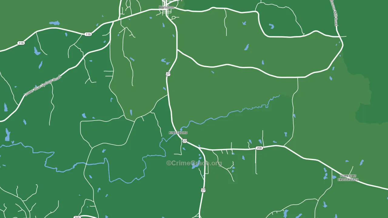 Kingsboro, GA Map of Murder Rates