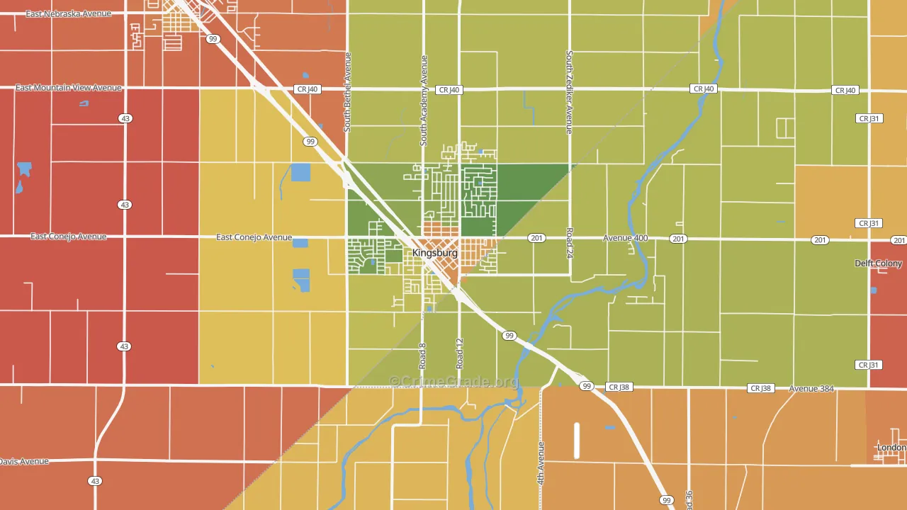 Kingsburg, CA Map of Murder Rates