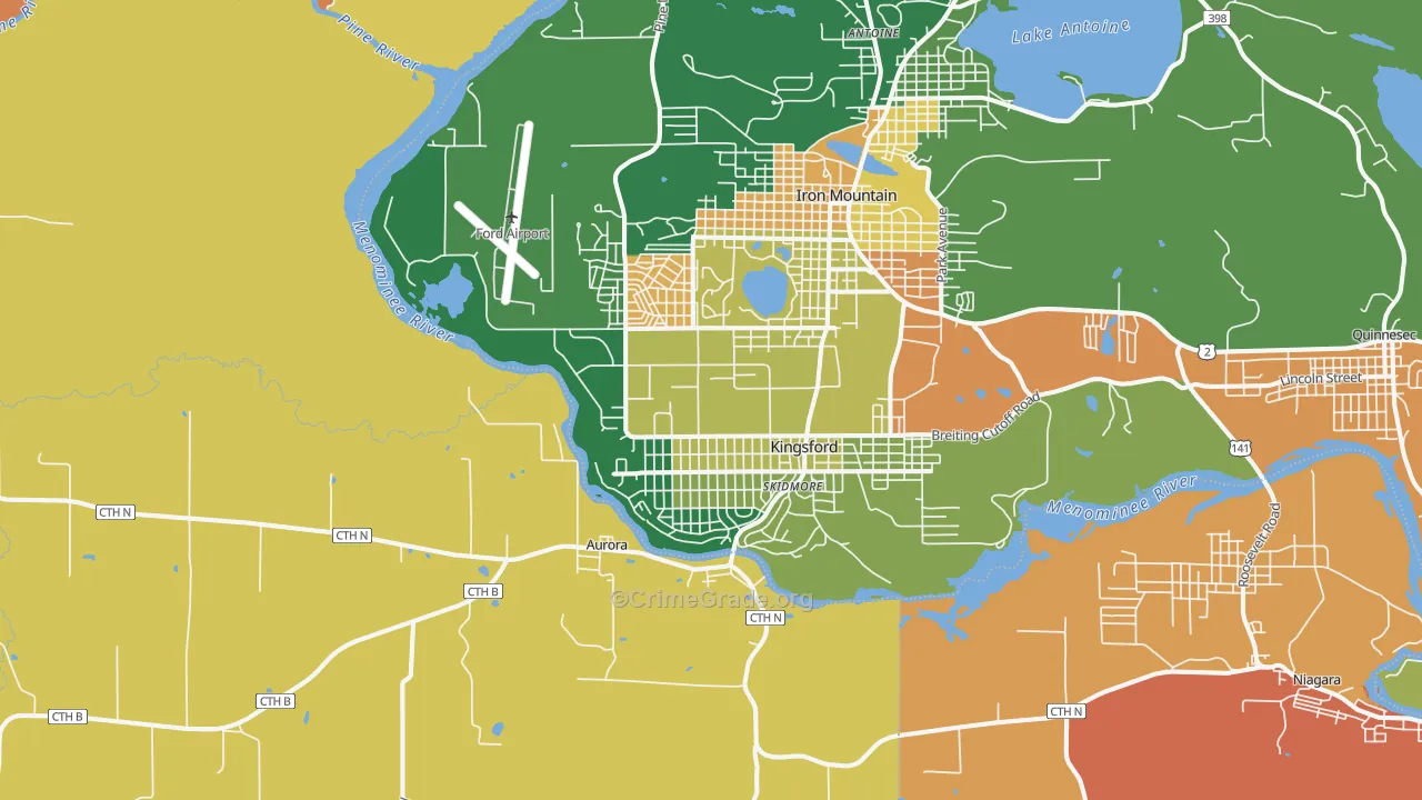 Kingsford, MI Map of Murder Rates