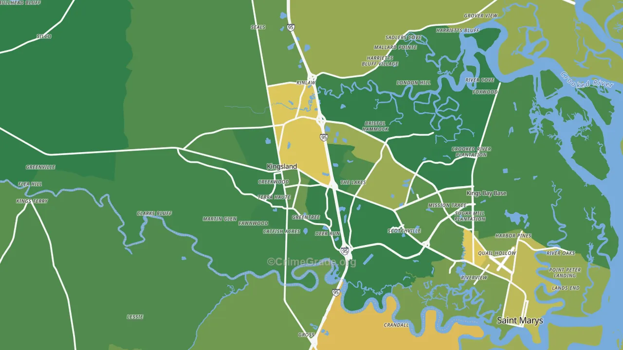 Kingsland, GA Map of Murder Rates