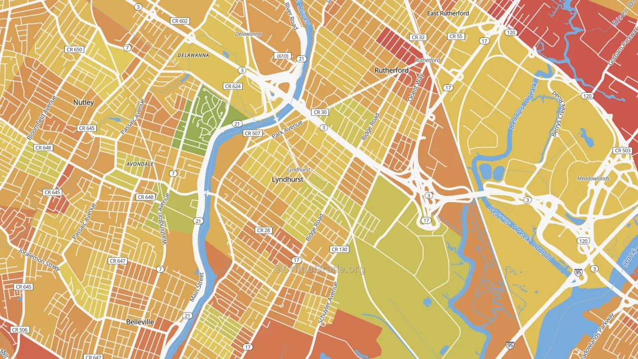 Kingsland, Lyndhurst, NJ Map of Murder Rates