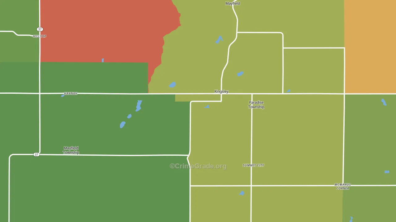 Kingsley, MI Map of Murder Rates
