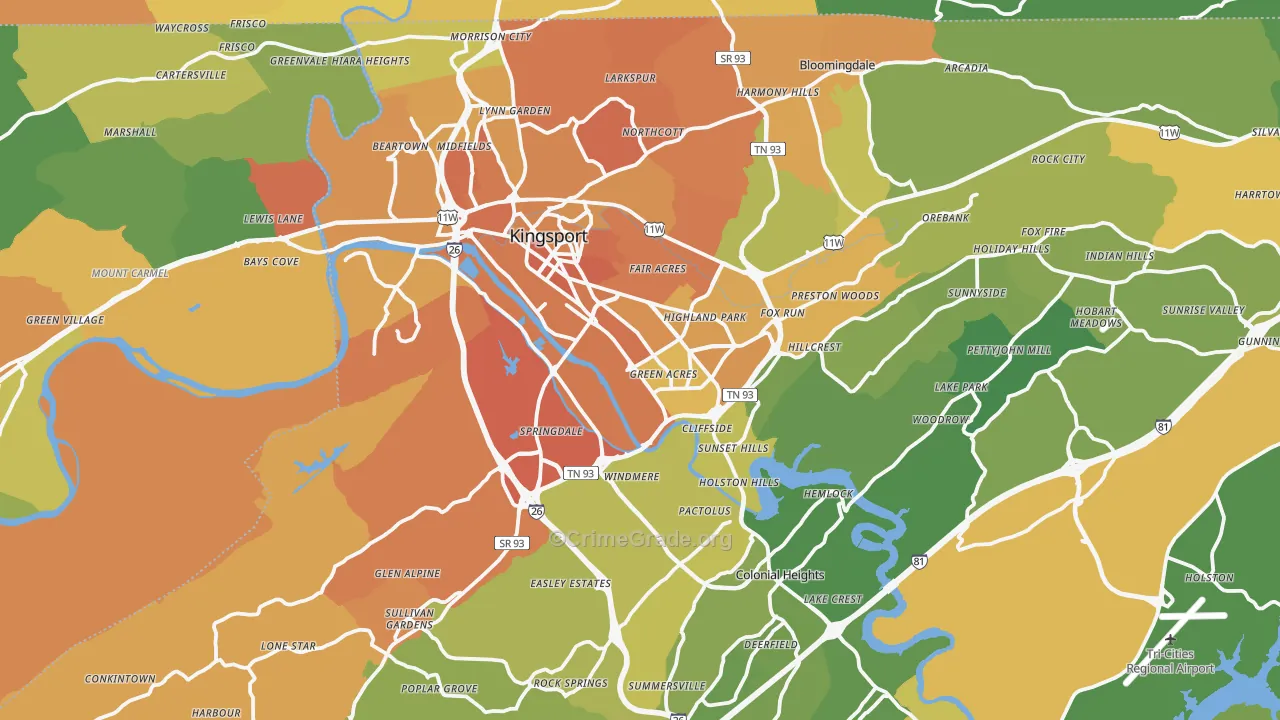 Kingsport, TN Map of Murder Rates