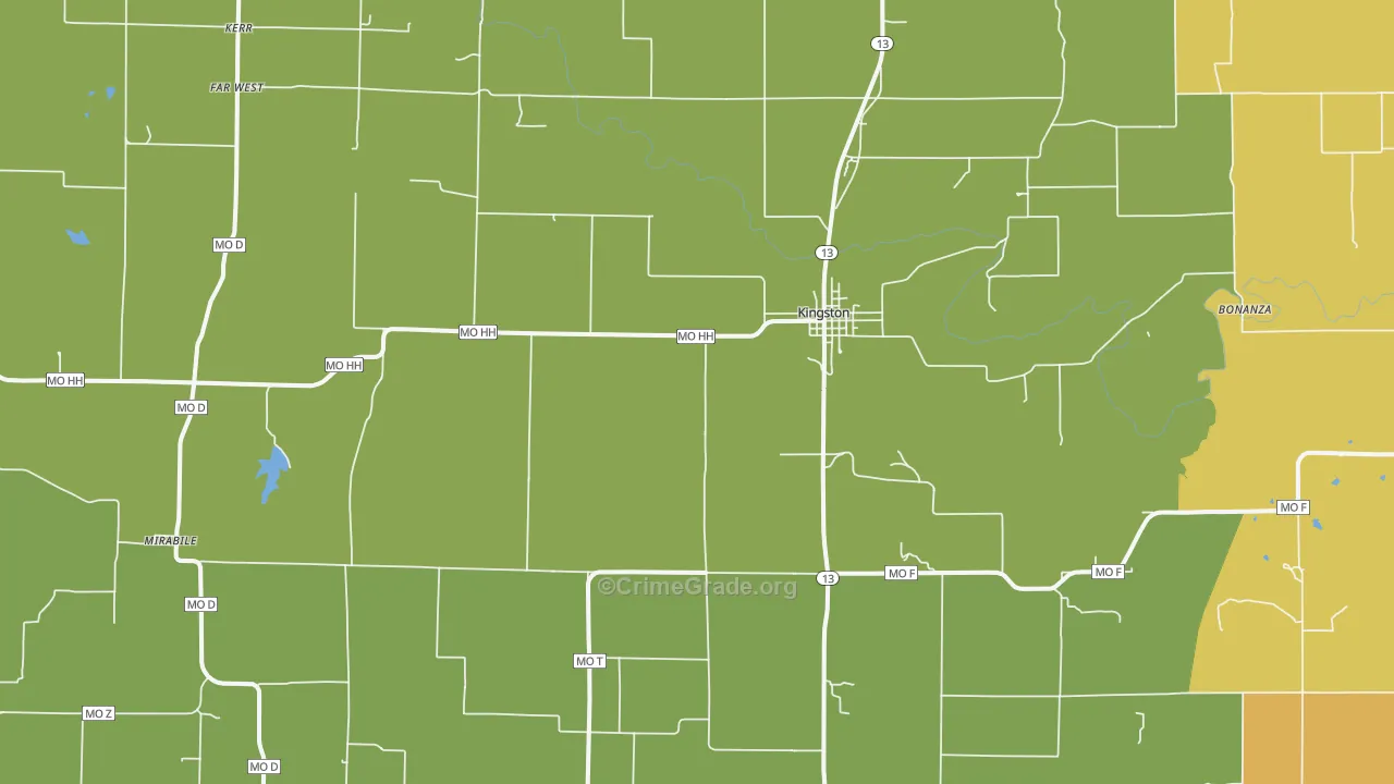 Kingston, MO Map of Murder Rates