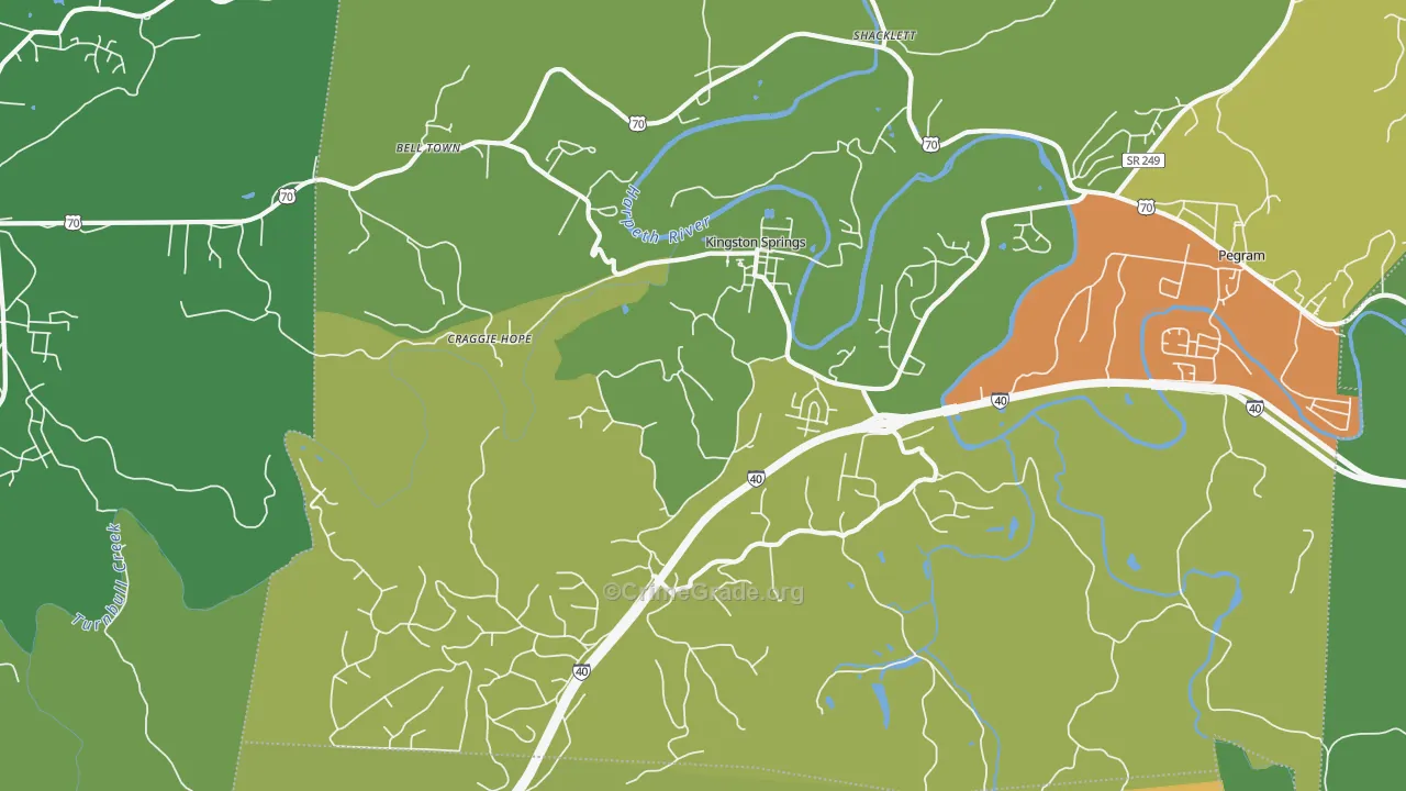 Kingston Springs, TN Map of Murder Rates