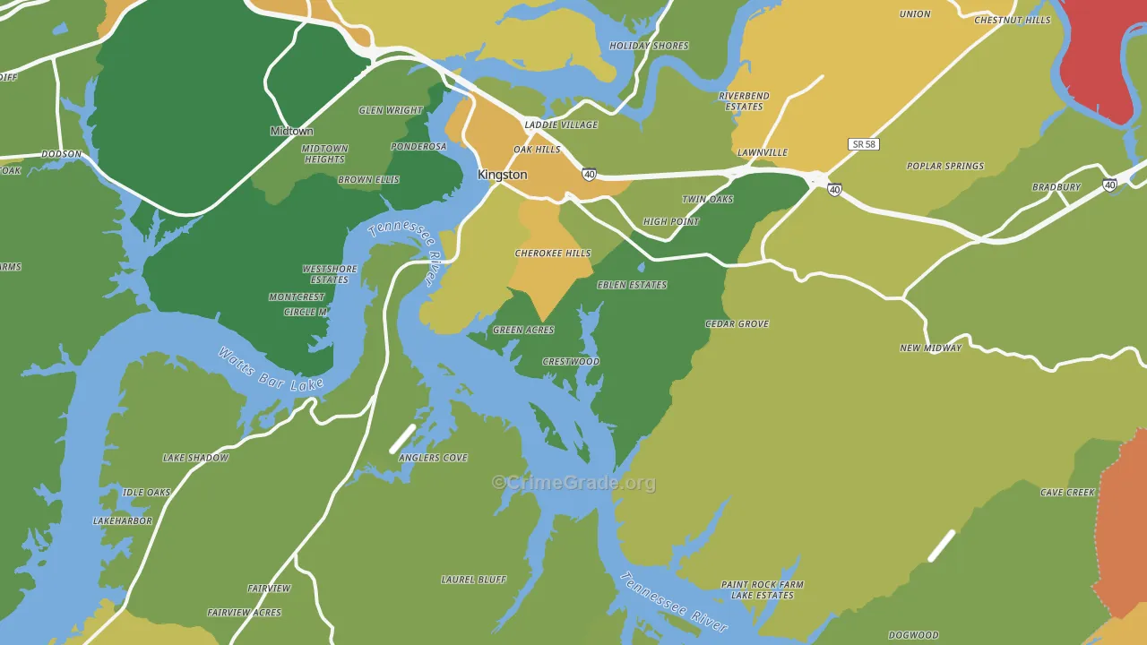 Kingston, TN Map of Murder Rates