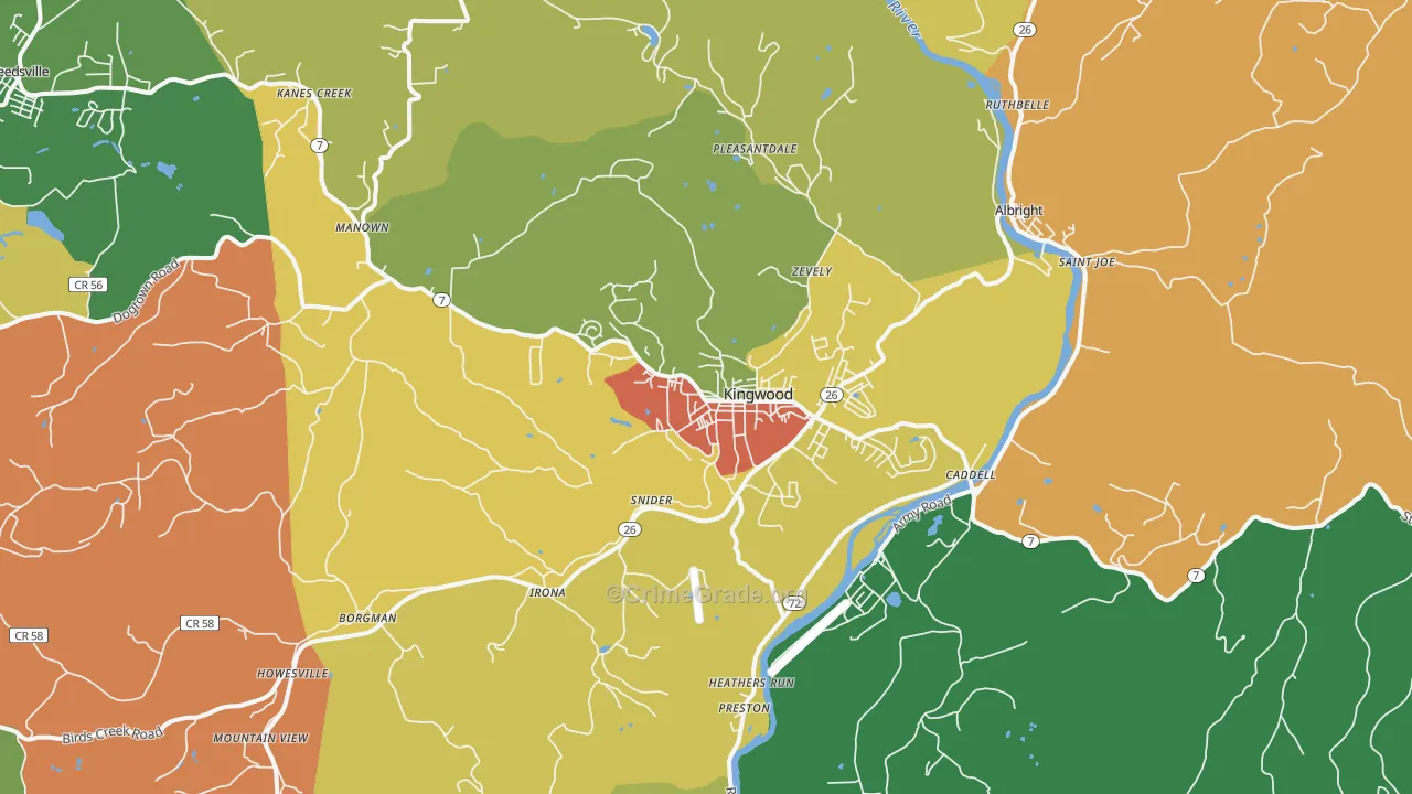 Kingwood, WV Map of Murder Rates