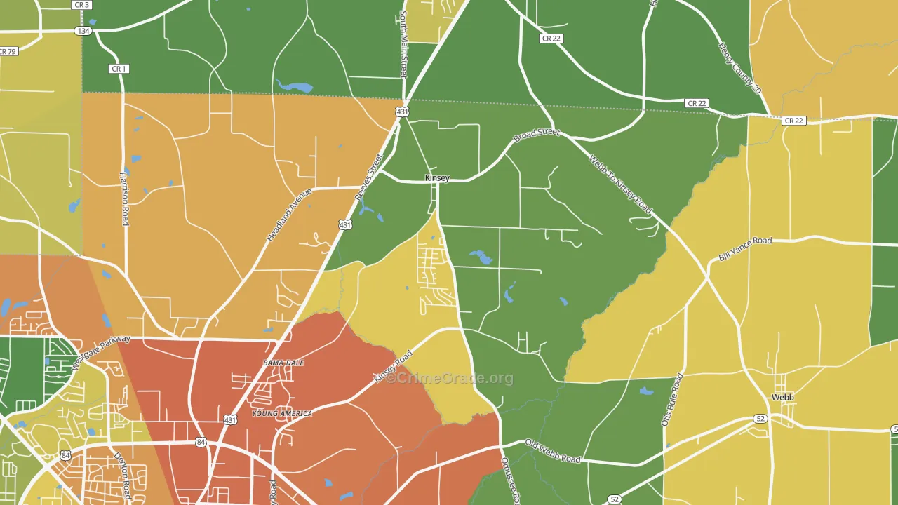 Kinsey, AL Map of Murder Rates