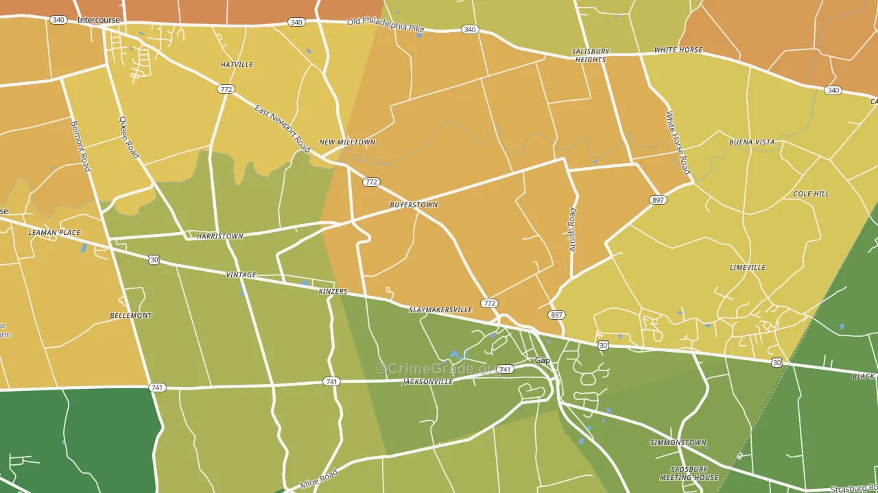 Kinzers, PA Map of Murder Rates
