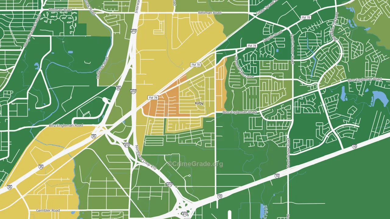 Kirby, TX Map of Murder Rates