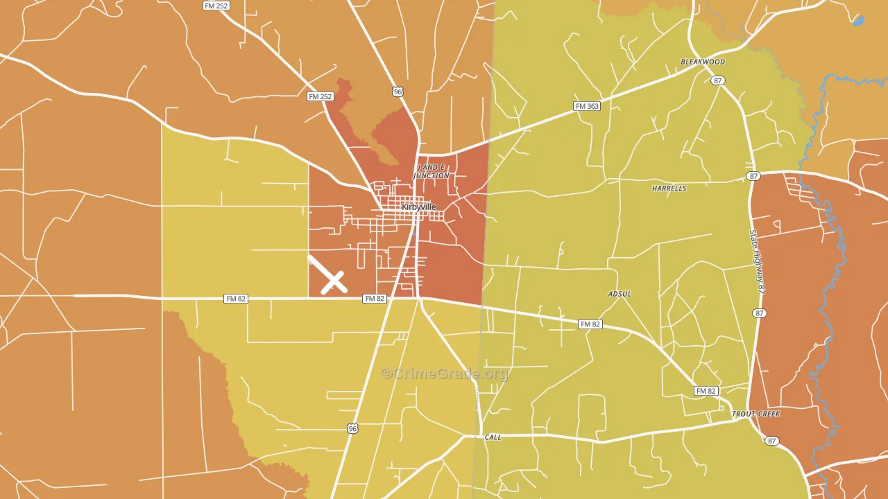 Kirbyville, TX Map of Murder Rates