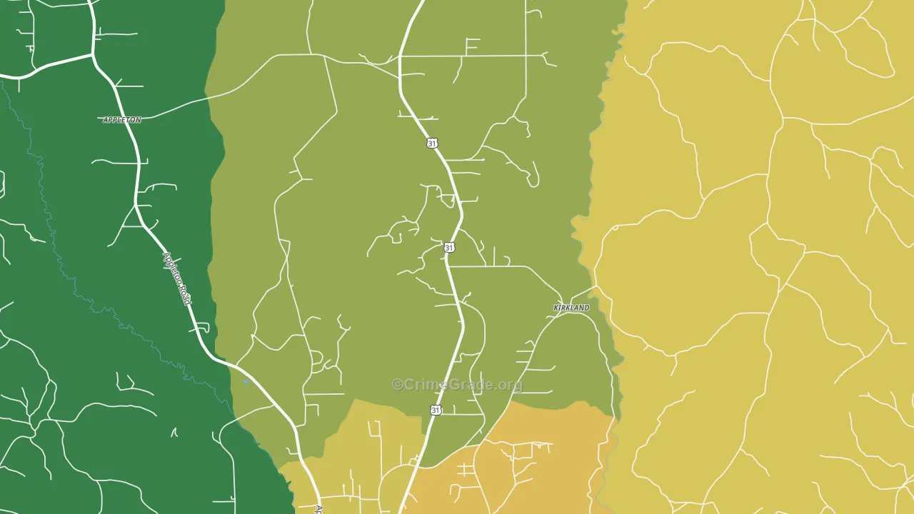 Kirkland, AL Map of Murder Rates