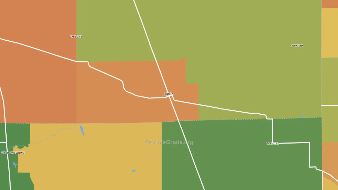 Kirklin, IN Map of Murder Rates