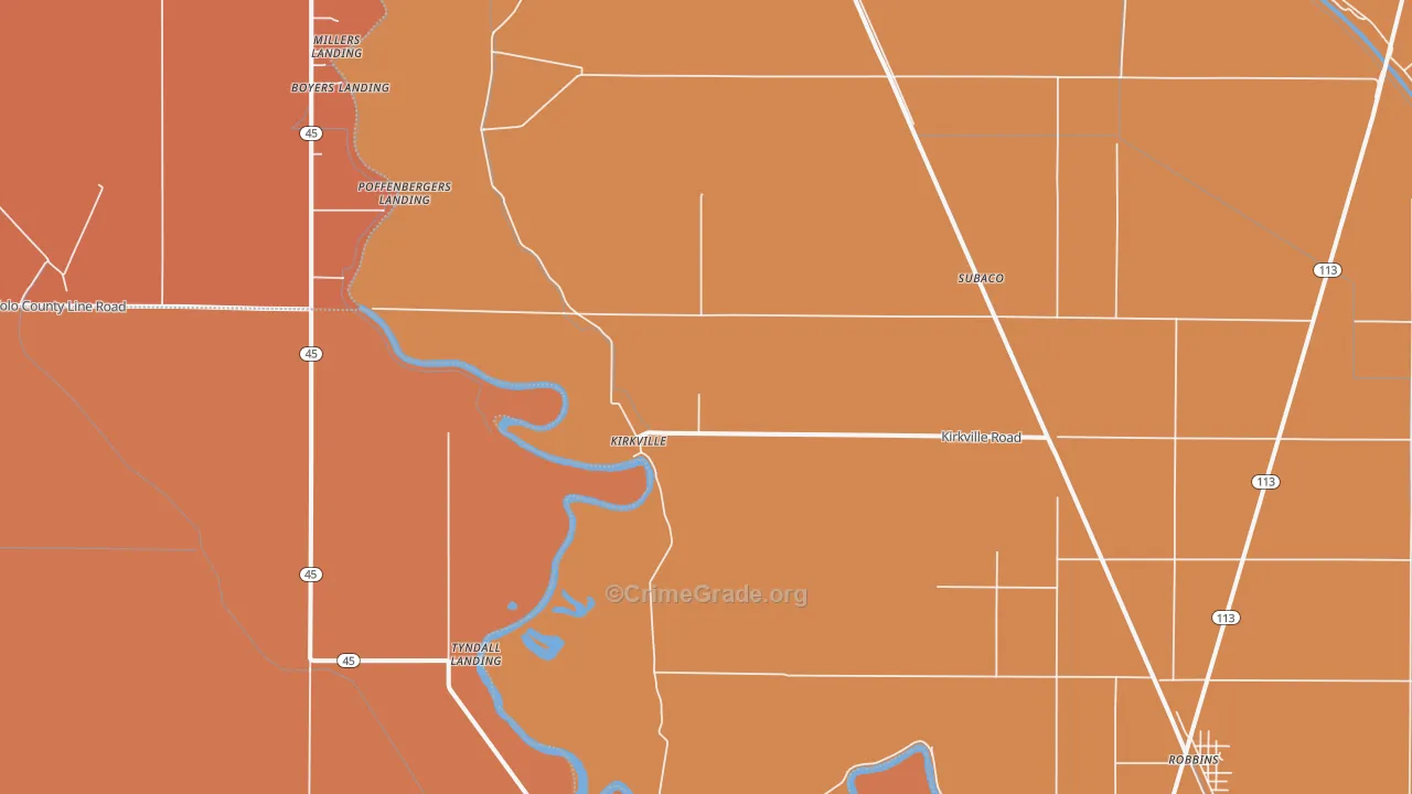Kirkville, CA Map of Murder Rates
