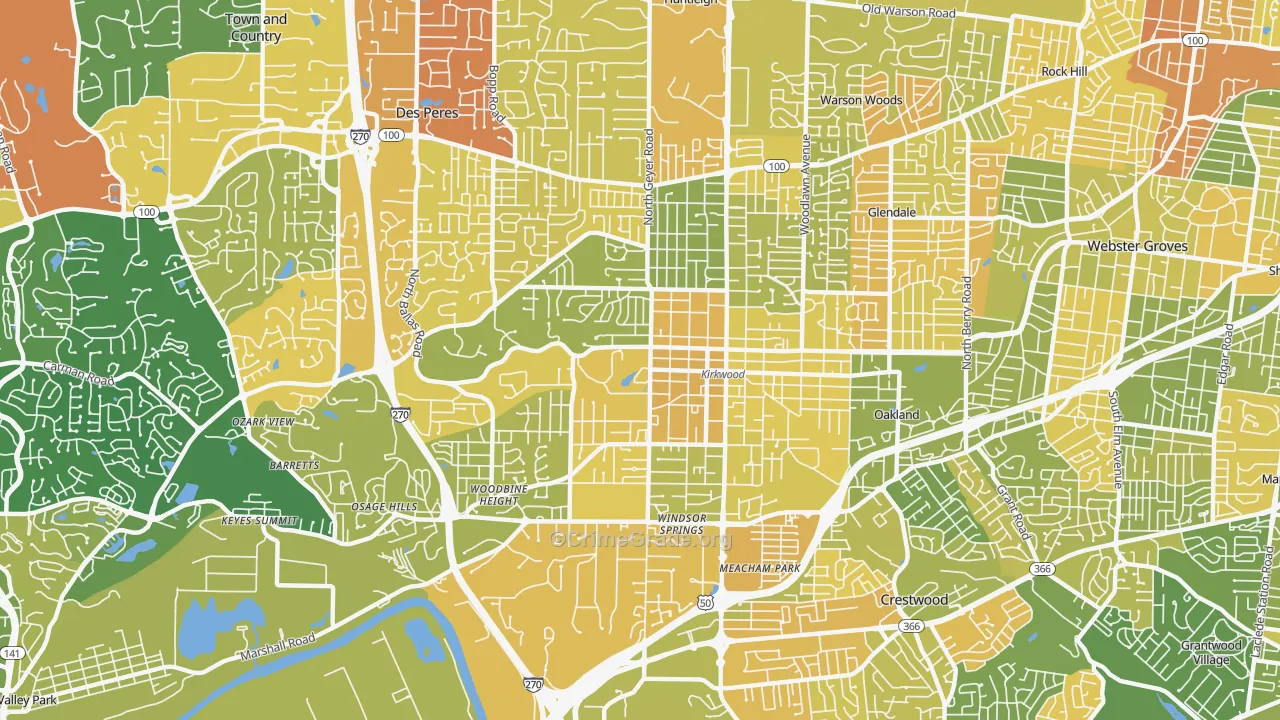 Kirkwood, MO Map of Murder Rates