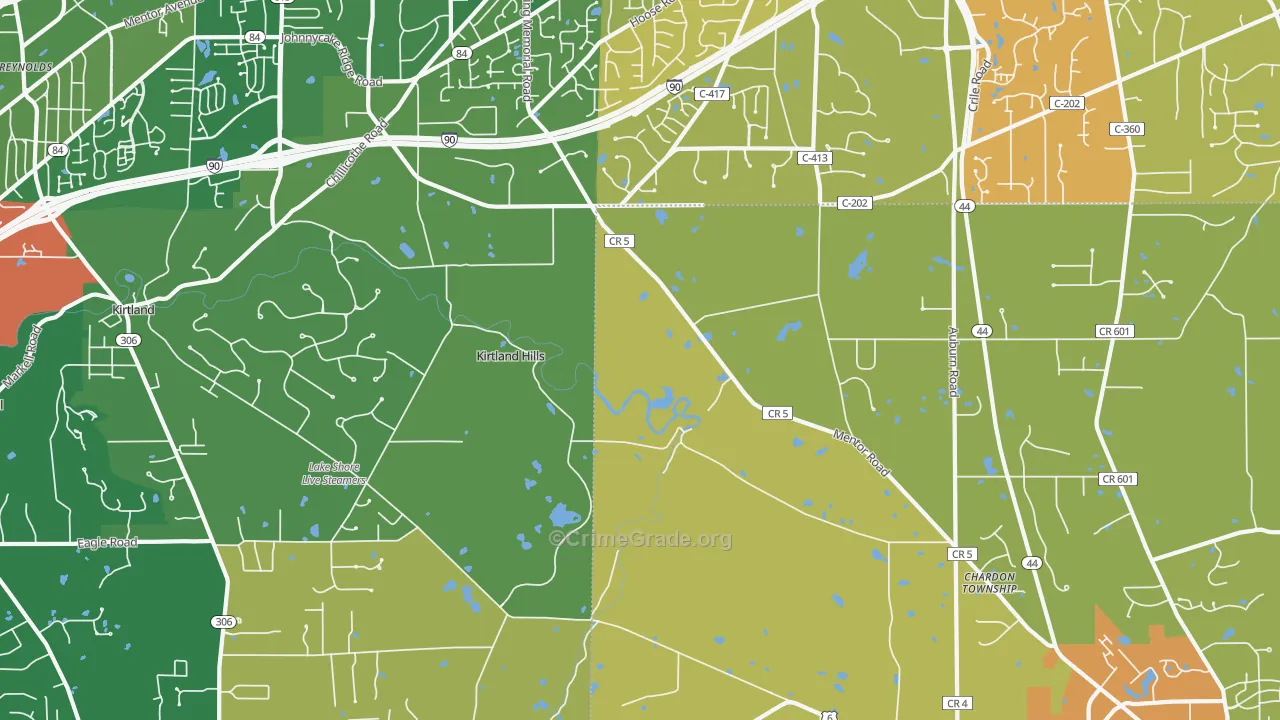 Kirtland Hills, OH Map of Murder Rates