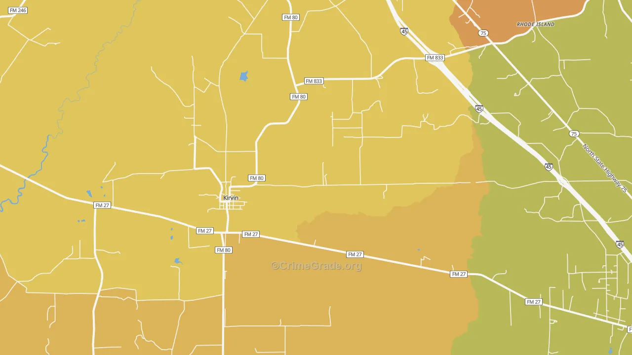 Kirvin, TX Map of Murder Rates