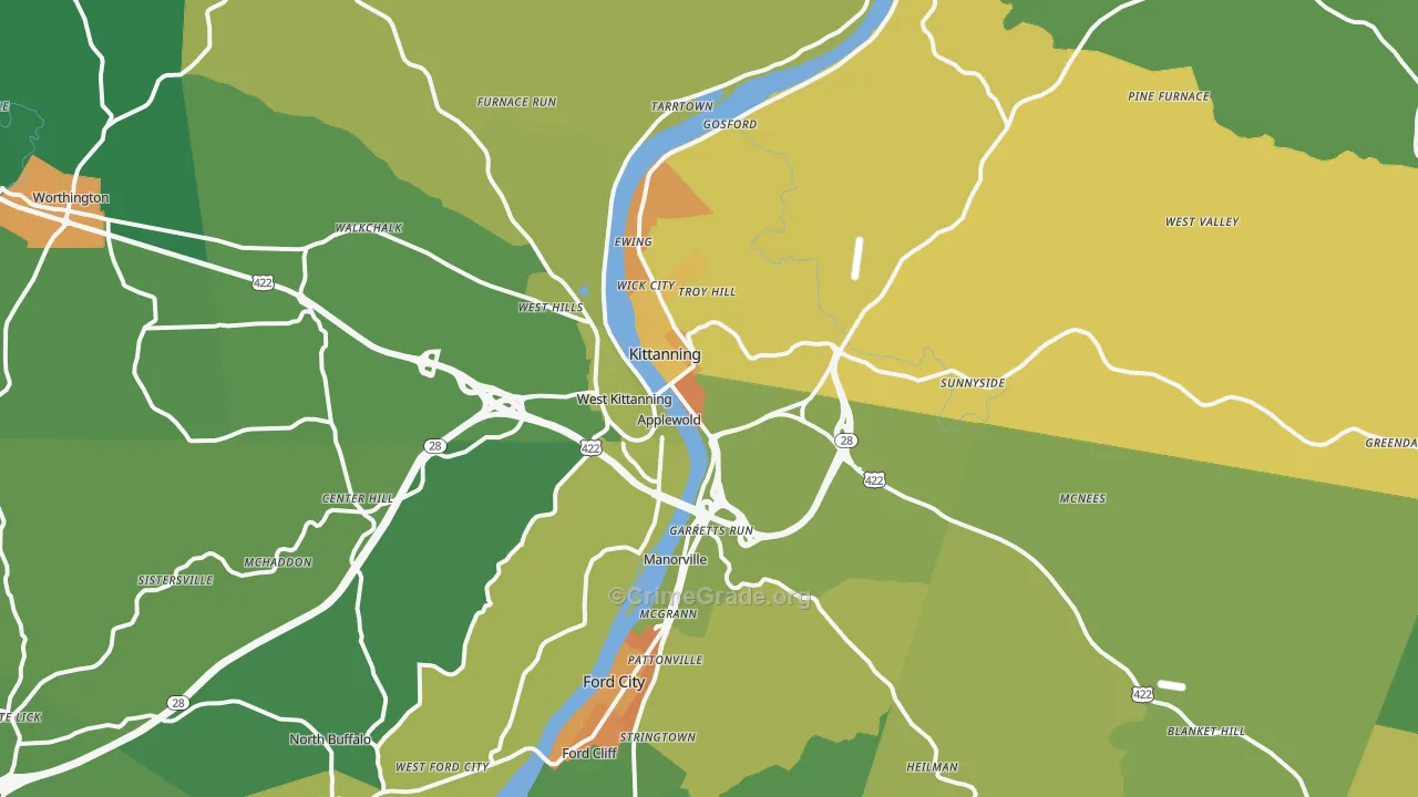 Kittanning, PA Map of Murder Rates