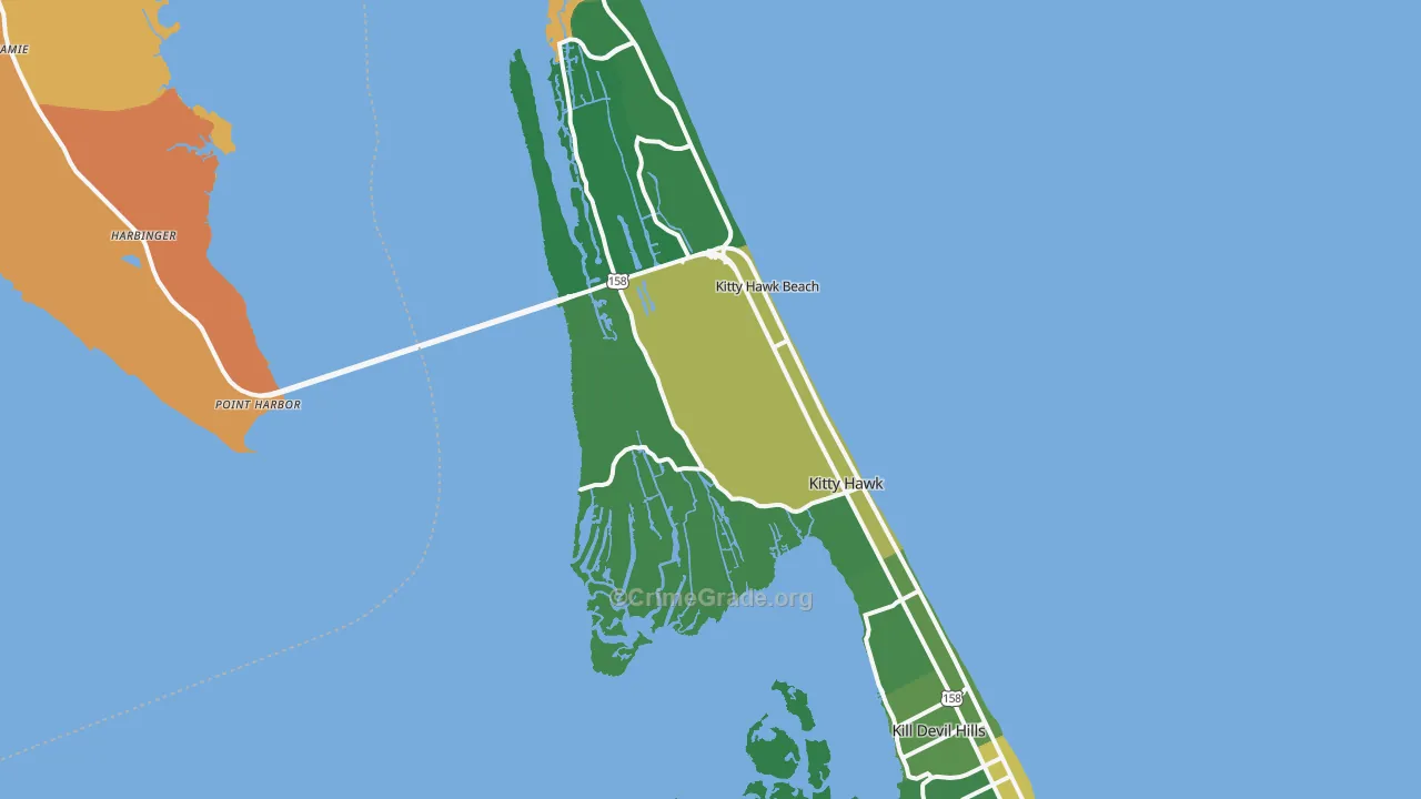 Kitty Hawk, NC Map of Murder Rates