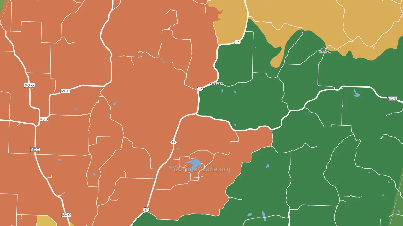 Kliever, MO Map of Murder Rates