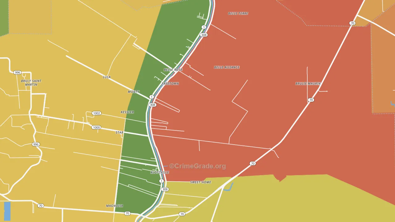 Klotzville, LA Map of Murder Rates