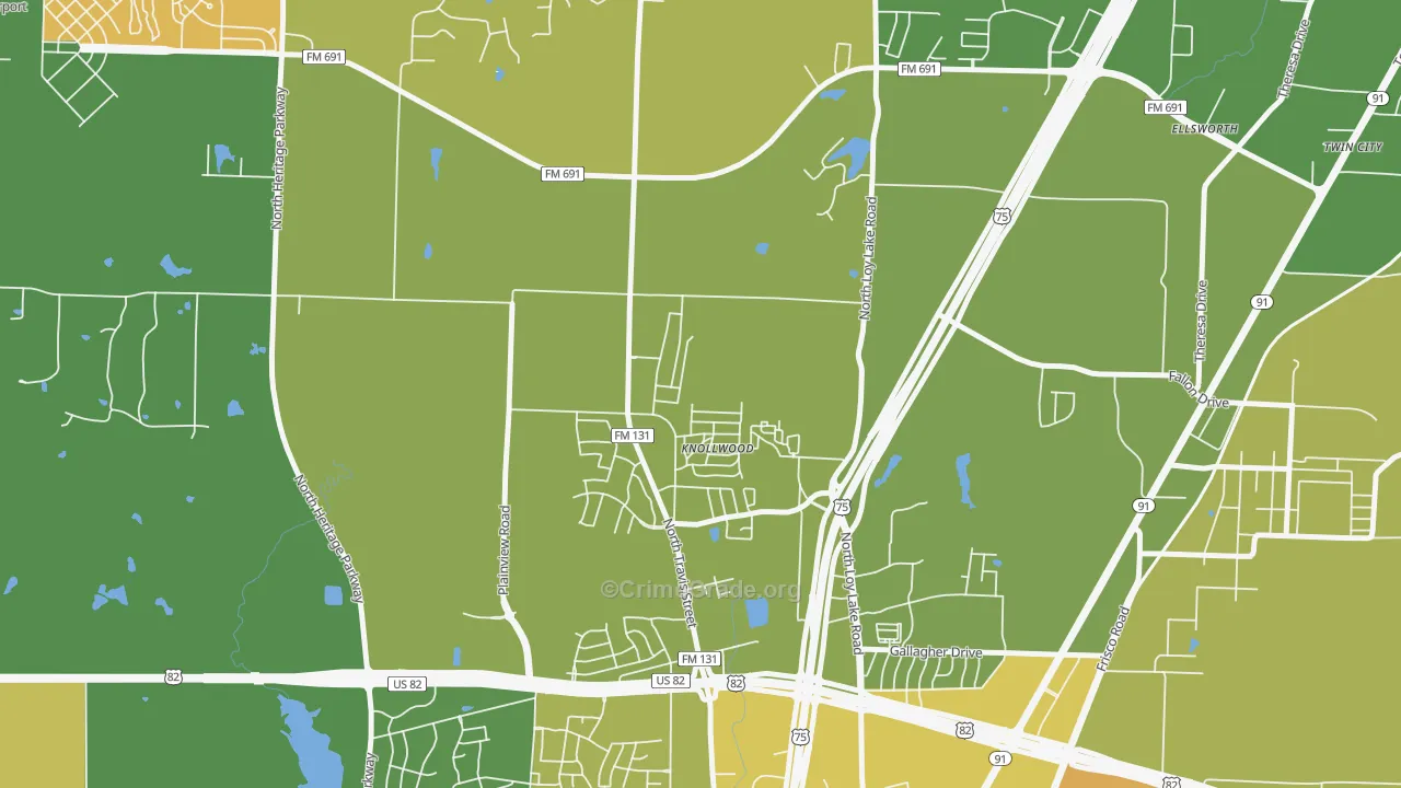 Knollwood, TX Map of Murder Rates