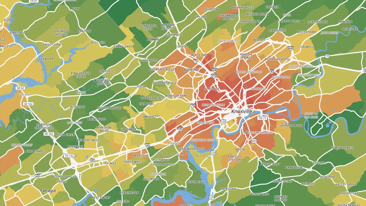 Knox County, TN Map of Murder Rates