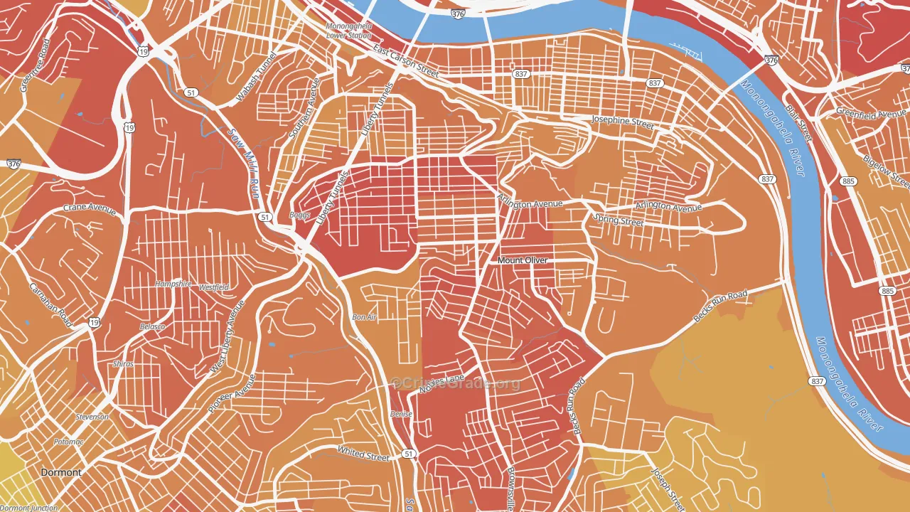 Knoxville, Pittsburgh, PA Map of Murder Rates