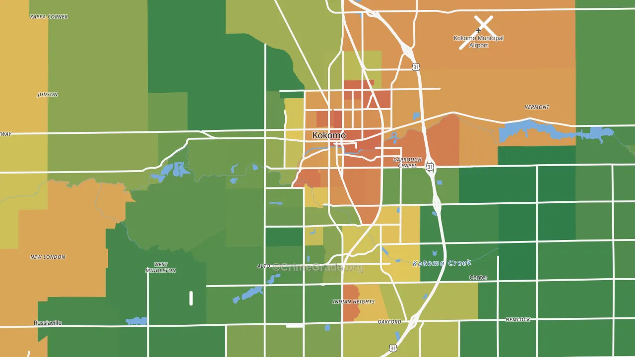 Kokomo, IN Map of Murder Rates
