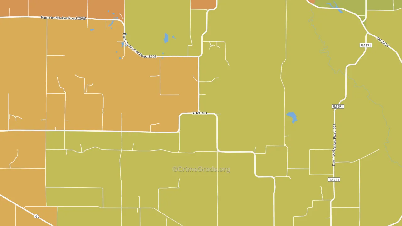 Kokomo, TX Map of Murder Rates