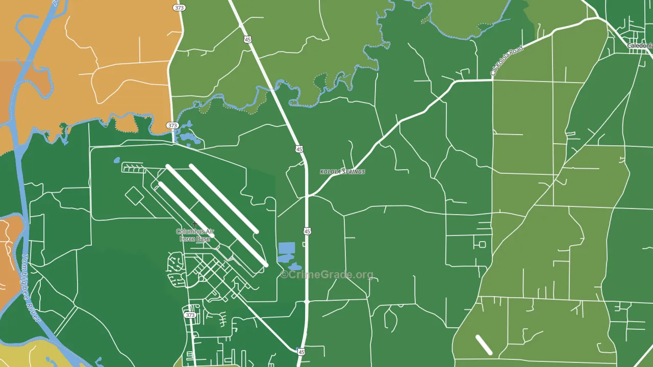 Kolola Springs, MS Map of Murder Rates
