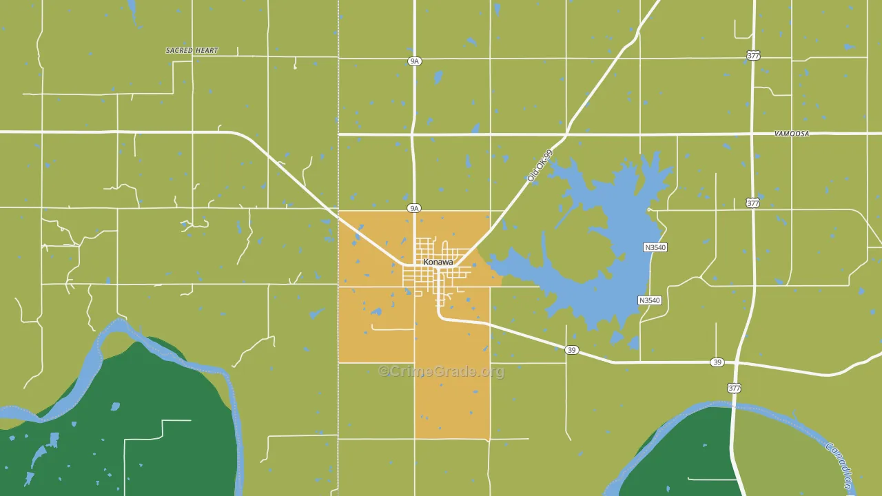 Konawa, OK Map of Murder Rates