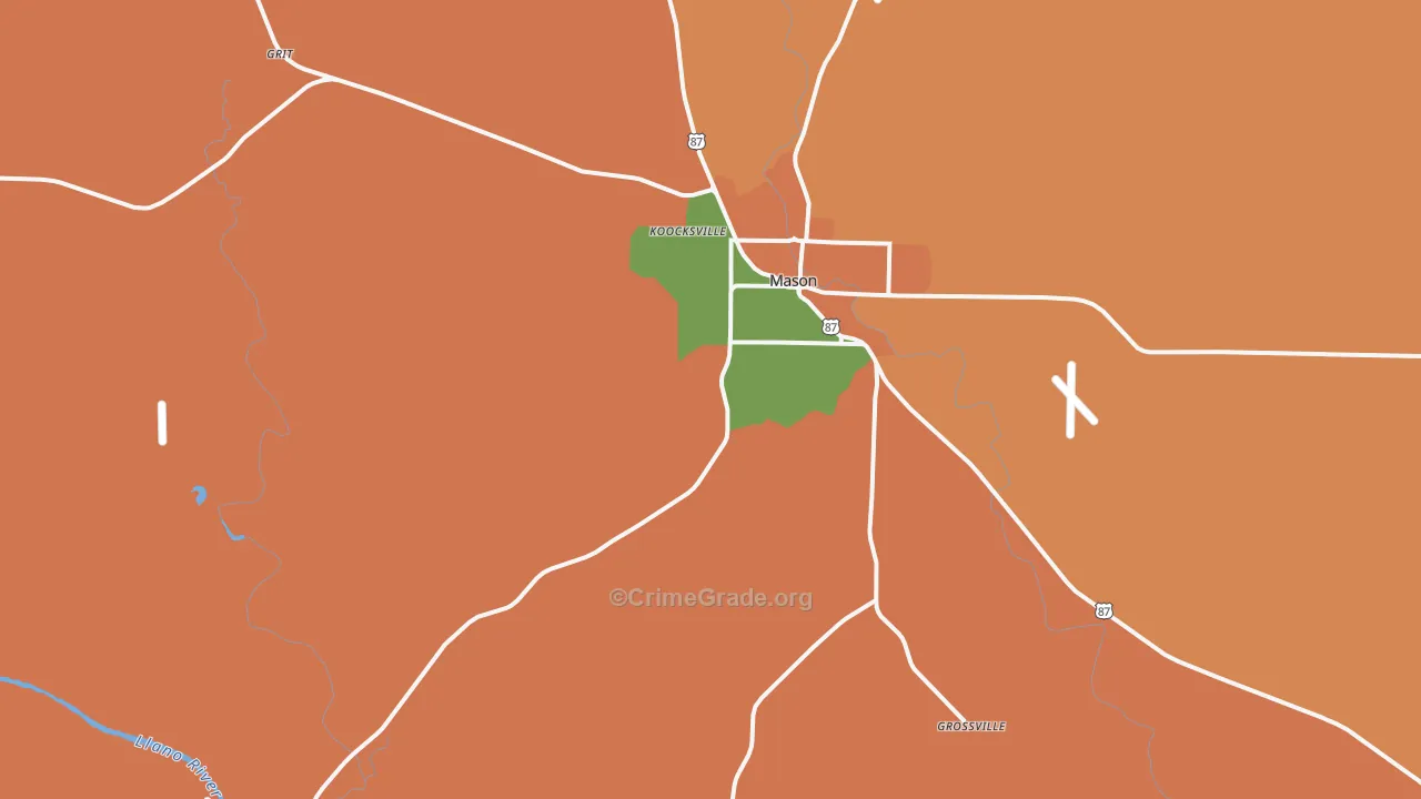 Koockville, TX Map of Murder Rates
