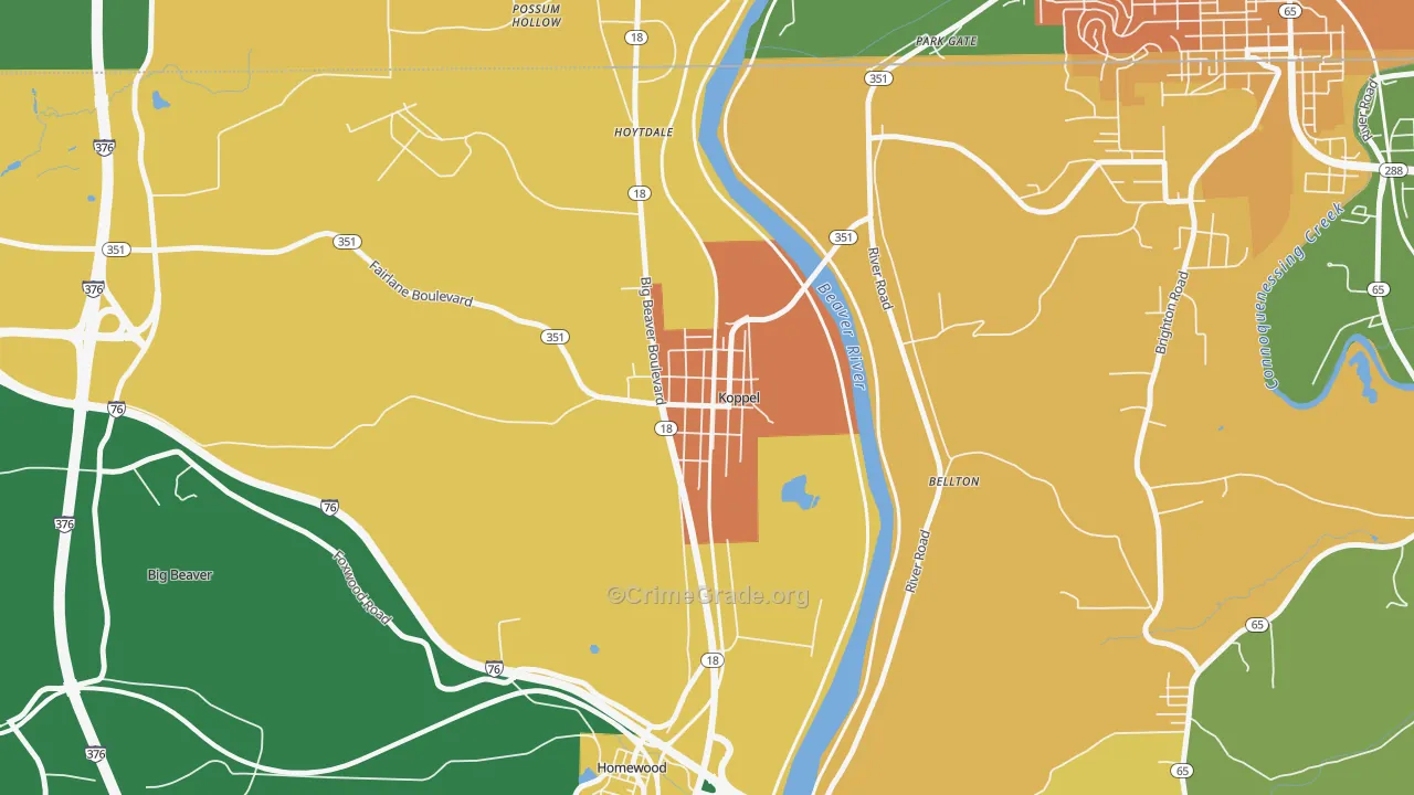 Koppel, PA Map of Murder Rates
