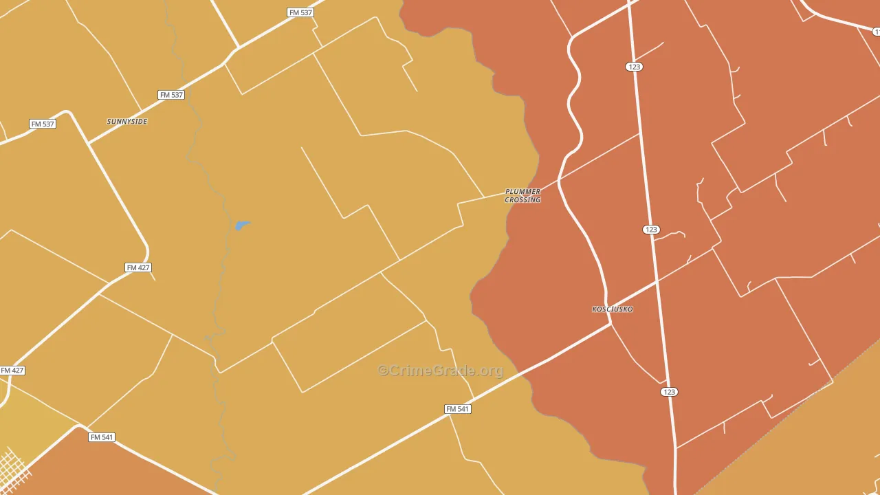 Kosciusko, TX Map of Murder Rates