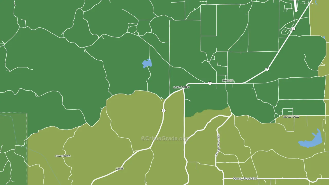 Kossuth, MS Map of Murder Rates
